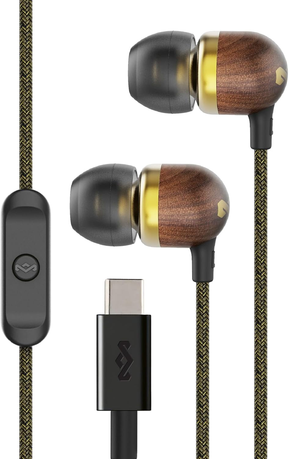 House of  Smile Jamaica USB-C Wired Earbuds with Microphone, In-Ear Headphones, 9.2Mm Driver, Tangle-Resistant Cable, Plug-And-Play Earphones for Smartphones, Tablets & Laptops (Brass)