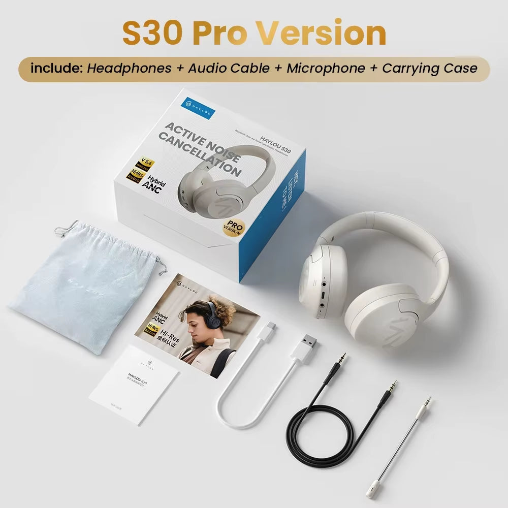 S30 Wireless Bluetooth 5.4 Headphones 43Db Adaptive Noise Cancelling Headsets 40Mm Driver 80H Playtime Earphones