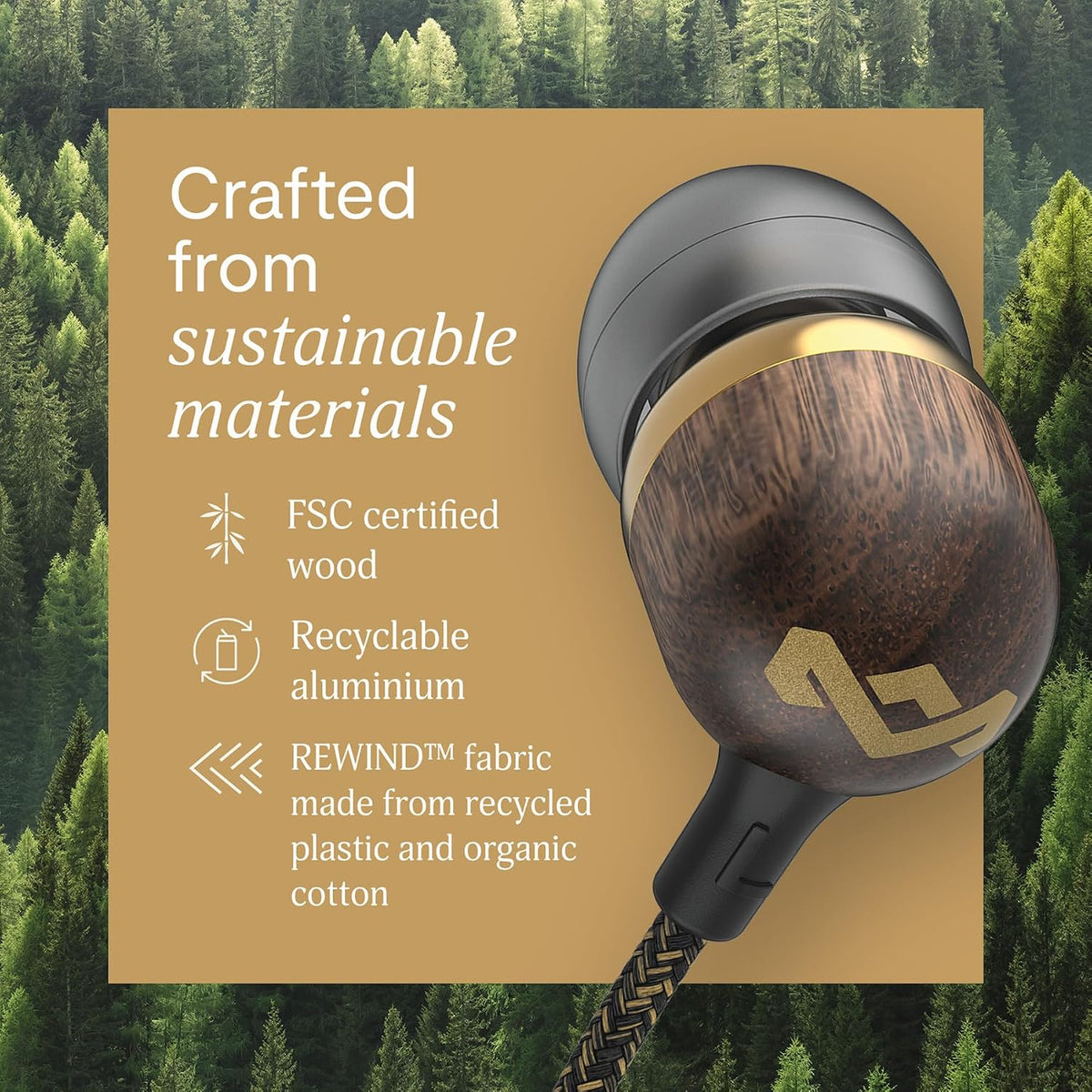 House of  Smile Jamaica USB-C Wired Earbuds with Microphone, In-Ear Headphones, 9.2Mm Driver, Tangle-Resistant Cable, Plug-And-Play Earphones for Smartphones, Tablets & Laptops (Brass)