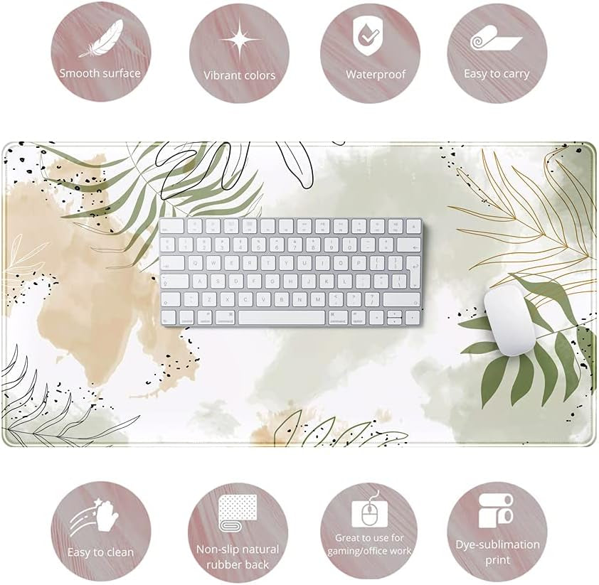 Keyboard Mat Kawaii Mousepad Matcha Green Plant Abstract Accessories Desk Pad Mouse Mat for Desktop Gamer Girl Office Accessories for Women Pink Desk Organizer Large Gaming Pads …